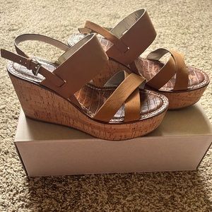 Sam Edelman Destiny Leather Cork-Wedge Sandal, Camel